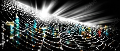 Spiderweb illuminated by city lights