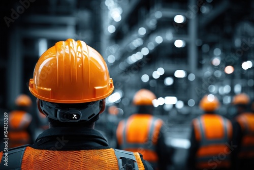 Workers in safety gear at a facility