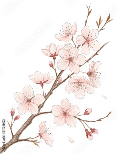 Delicate watercolor painting of pink cherry blossoms