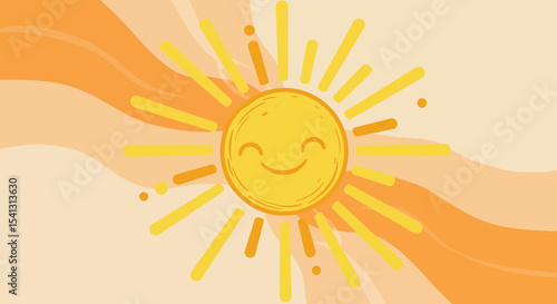 Cheerful sunshine illustration radiating happiness with warm tones background