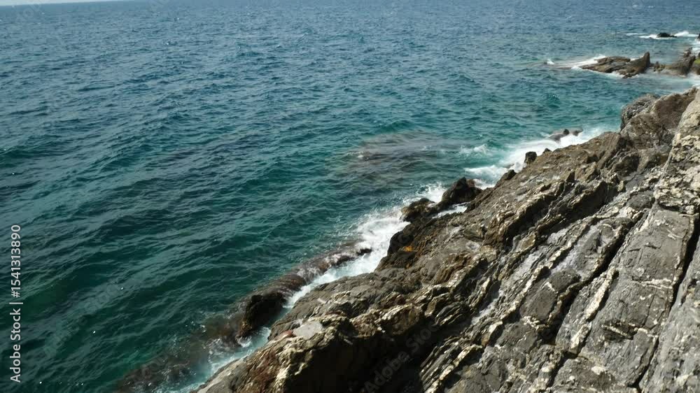 Blue waters of Mediterranean sea on the rocky coastline of Nervi, Genoa, Italy. Blue waters of Mediterranean sea on the rocky coastline of Nervi, Genoa, Italy.