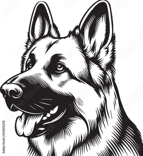 German Shepherd Dog Silhouette Vector | Black and White  Illustration