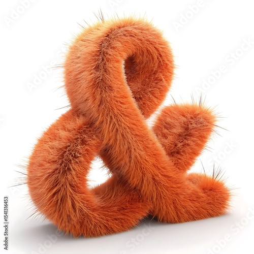 Fluffy orange fur ampersand symbol isolated on white background