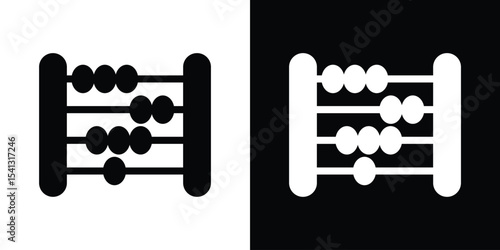 Abacus icon in flat black solid vector set