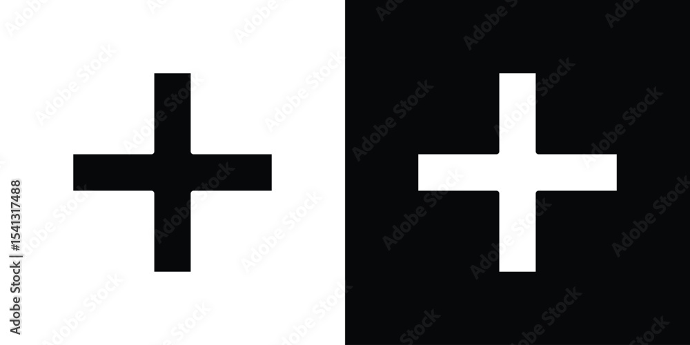 Fototapeta premium Add icon in flat black solid vector set