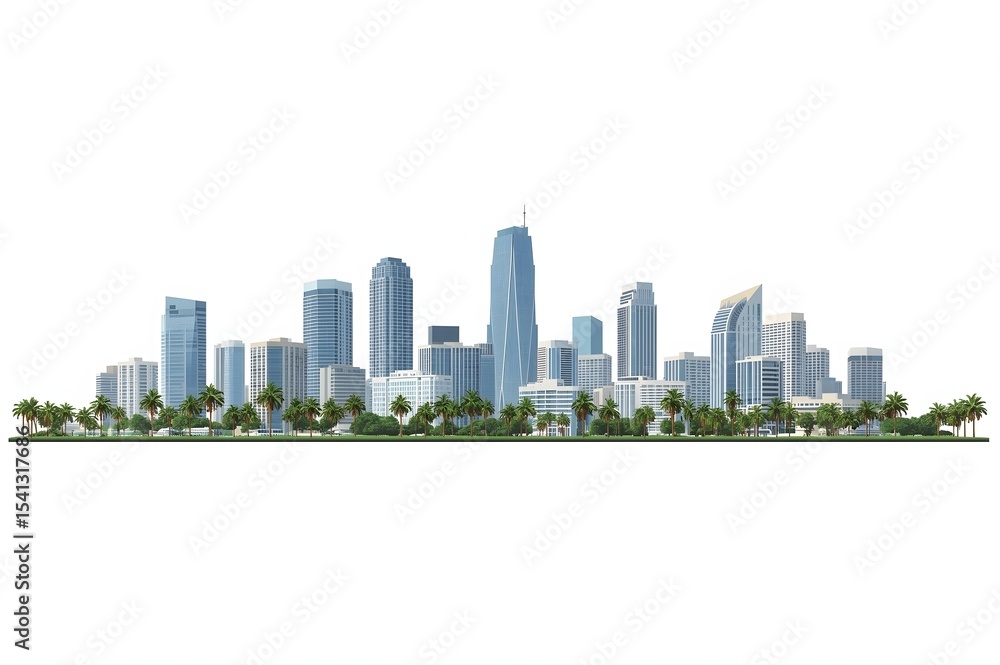 Fototapeta premium City skyline with modern skyscrapers and palm trees