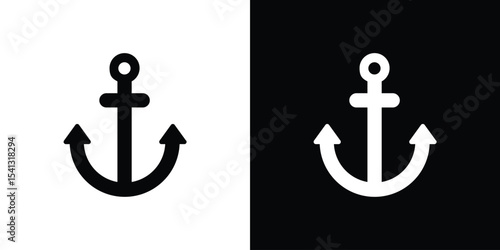 Anchor icon in flat black solid vector set