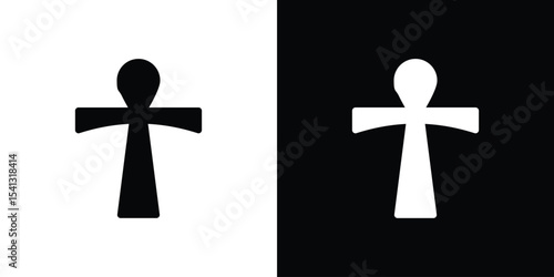Ankh icon in flat black solid vector set