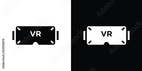 AR headset icon in flat black solid vector set