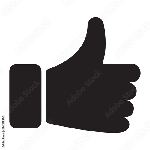 Hand Thumb Up black icon, flat style isolated icon silhouette vector art illustration on white background