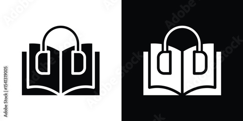 Audio book icon in flat black solid vector set
