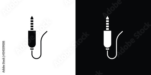 Audio jack icon in flat black solid vector set
