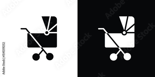 Baby carriage icon in flat black solid vector set