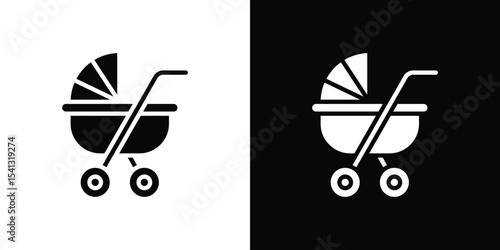 Baby carriage icon in flat black solid vector set