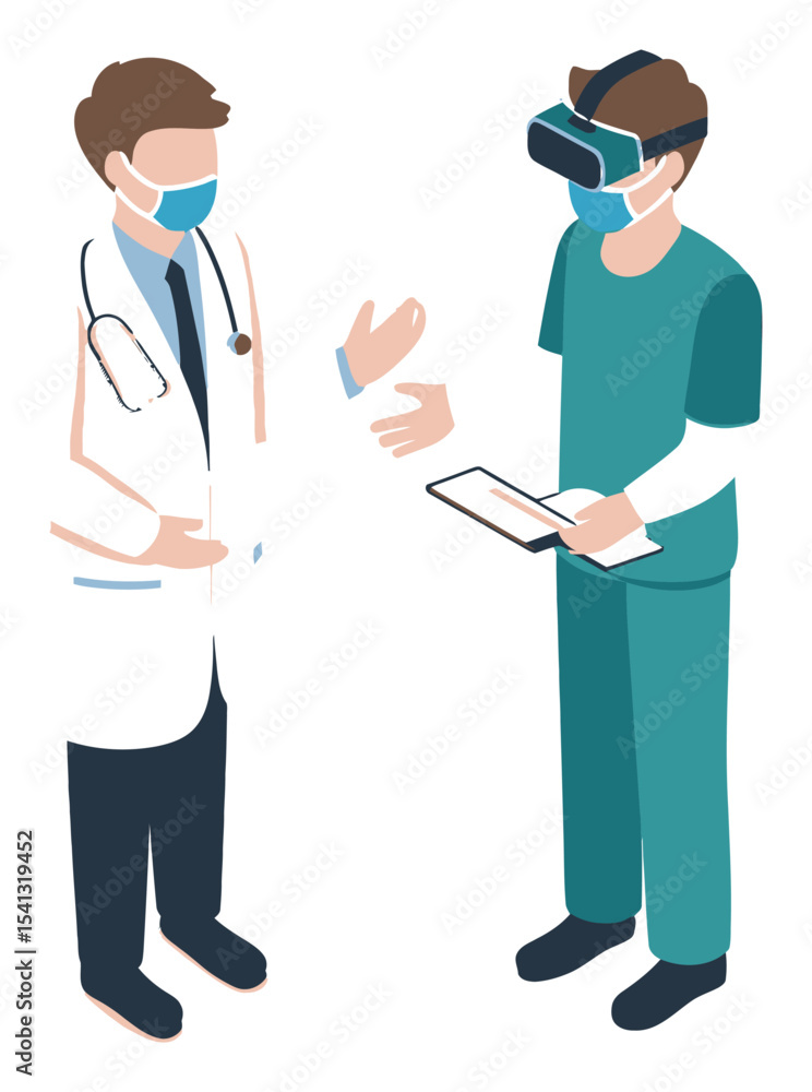 Doctor Discussing Virtual Reality Technology in Healthcare Setting Doctor Discussing Virtual Reality Technology in Healthcare Setting