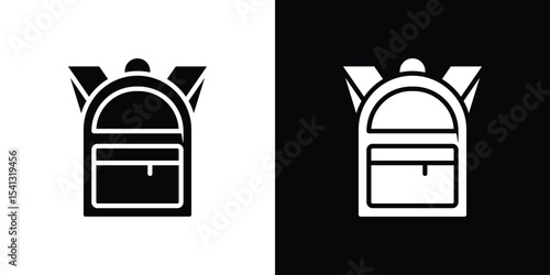 Backpack icon in flat black solid vector set