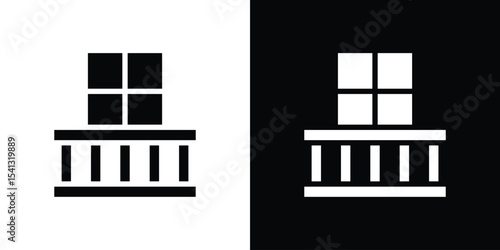 Balcony icon in flat black solid vector set