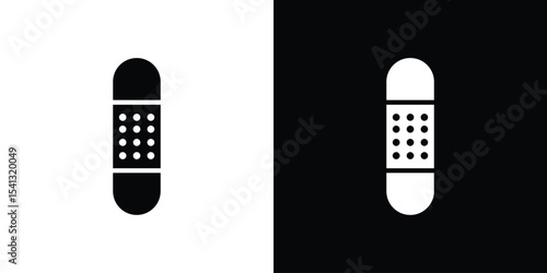 Band aid icon in flat black solid vector set