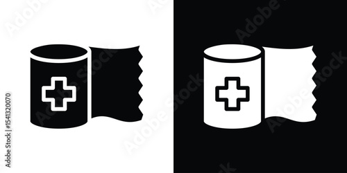 Bandage roll icon in flat black solid vector set