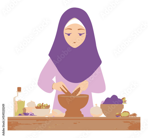 Woman Preparing Food in Kitchen with Bowl and Ingredients Vector Cartoon