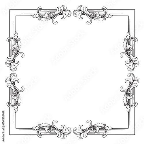 decorative Vintage baroque frame with floral ornament engraving illustration art