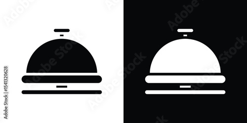 Bell concierge icon in flat black solid vector set