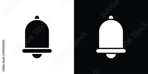 Bell icon in flat black solid vector set