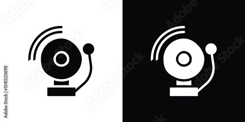 Bell school icon in flat black solid vector set
