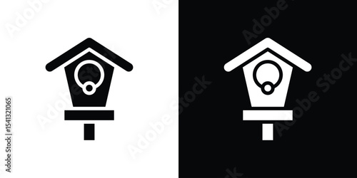 Bird house icon in flat black solid vector set