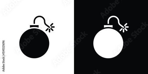 Bomb icon in flat black solid vector set