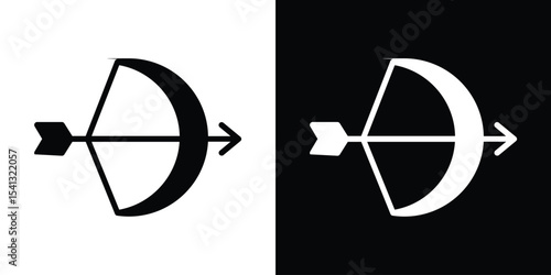 Bow arrow icon in flat black solid vector set
