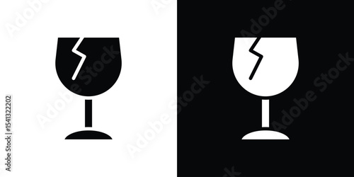 Box fragile icon in flat black solid vector set