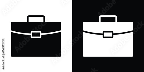 Briefcase icon in flat black solid vector set