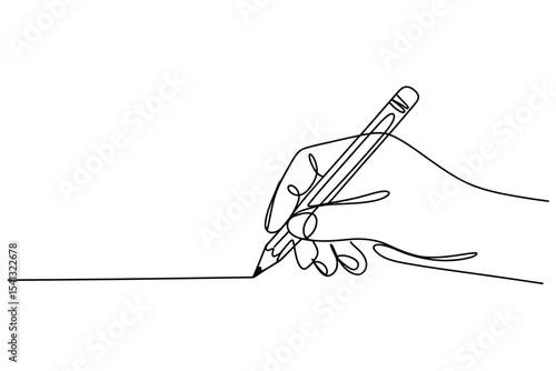 Continuous line drawing hand writing with pencil