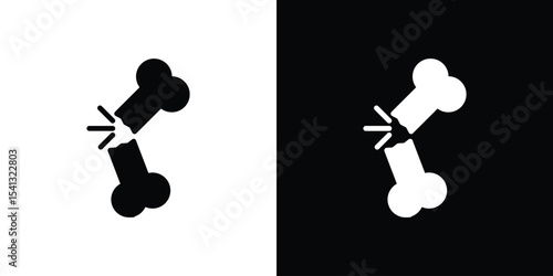 Broken bone icon in flat black solid vector set