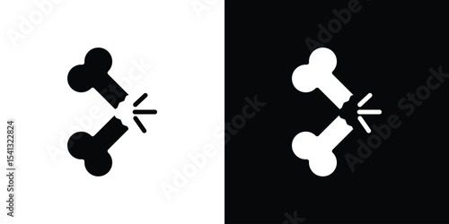 Broken bone icon in flat black solid vector set