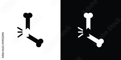 Broken bone icon in flat black solid vector set