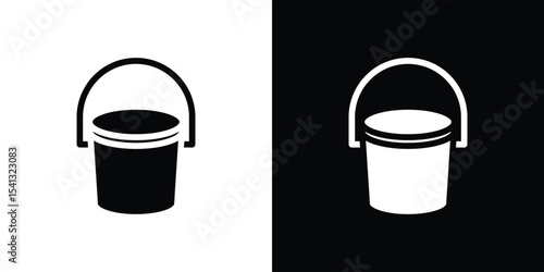Bucket icon in flat black solid vector set