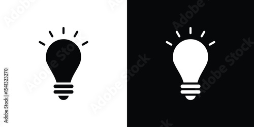 Bulb icon in flat black solid vector set