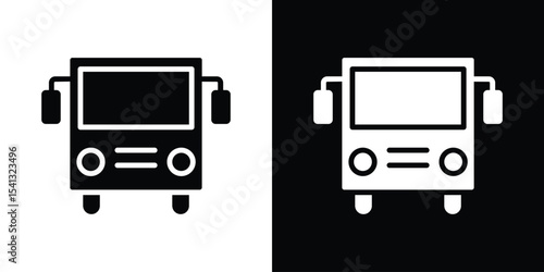 Bus icon in flat black solid vector set
