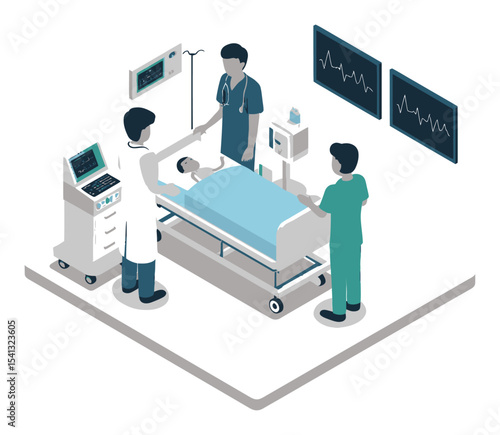 Medical Team Assisting Patient in Hospital Care with Equipment