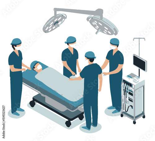 Surgical Team Working Together in Operating Room Illustration