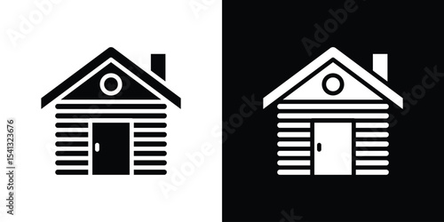 Cabin icon in flat black solid vector set
