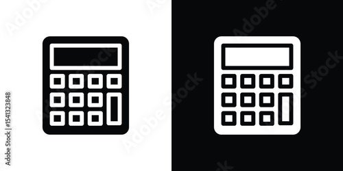 Calculator icon in flat black solid vector set