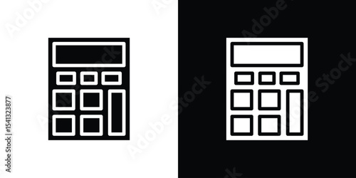 Calculator icon in flat black solid vector set