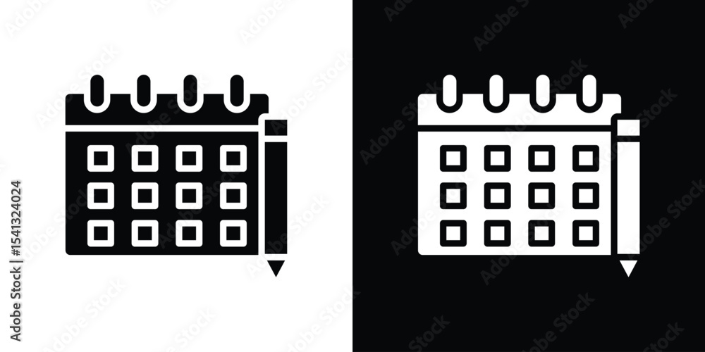 Obraz premium Calendar pen icon in flat black solid vector set