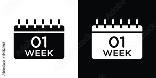 Calendar week icon in flat black solid vector set