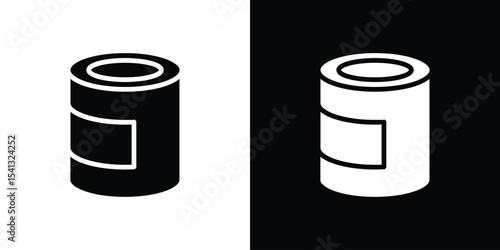 Can food icon in flat black solid vector set
