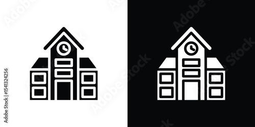 Campus icon in flat black solid vector set