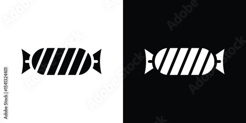 Candy icon in flat black solid vector set